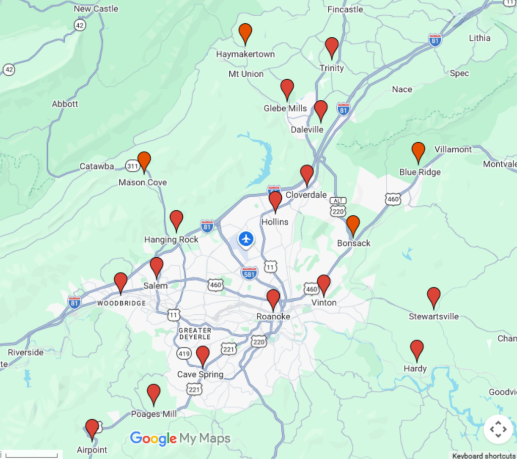 Service Area Map in Roanoke, VA
