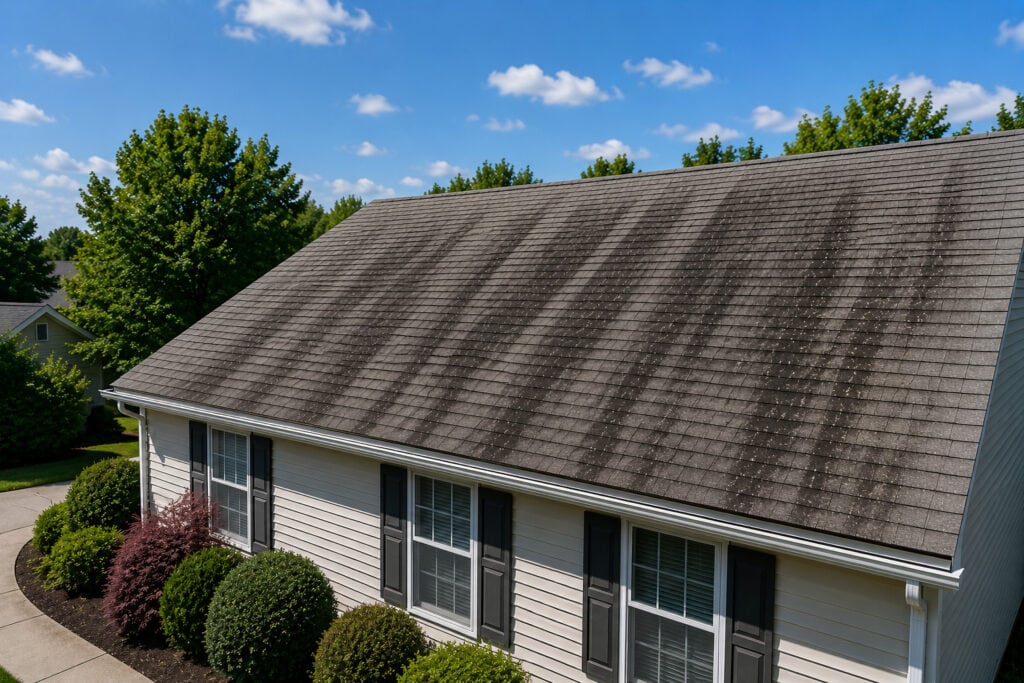 Black Streaks on a dirty roof in Roanoke, VA