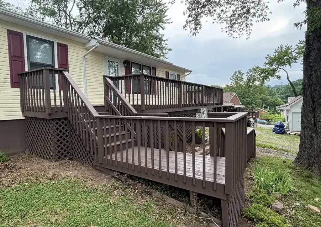1st & 2nd level deck cleaning with a solid stain and seal finish in Roanoke, VA