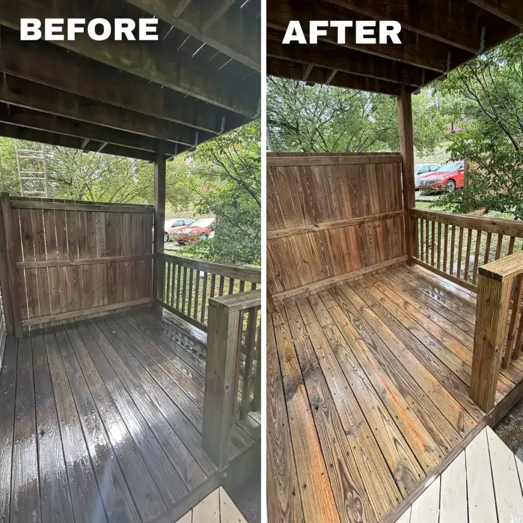 Before and after deck cleaning in Roanoke, VA