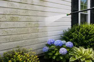 House washing dirty vinyl siding using sodium hypochlorite
