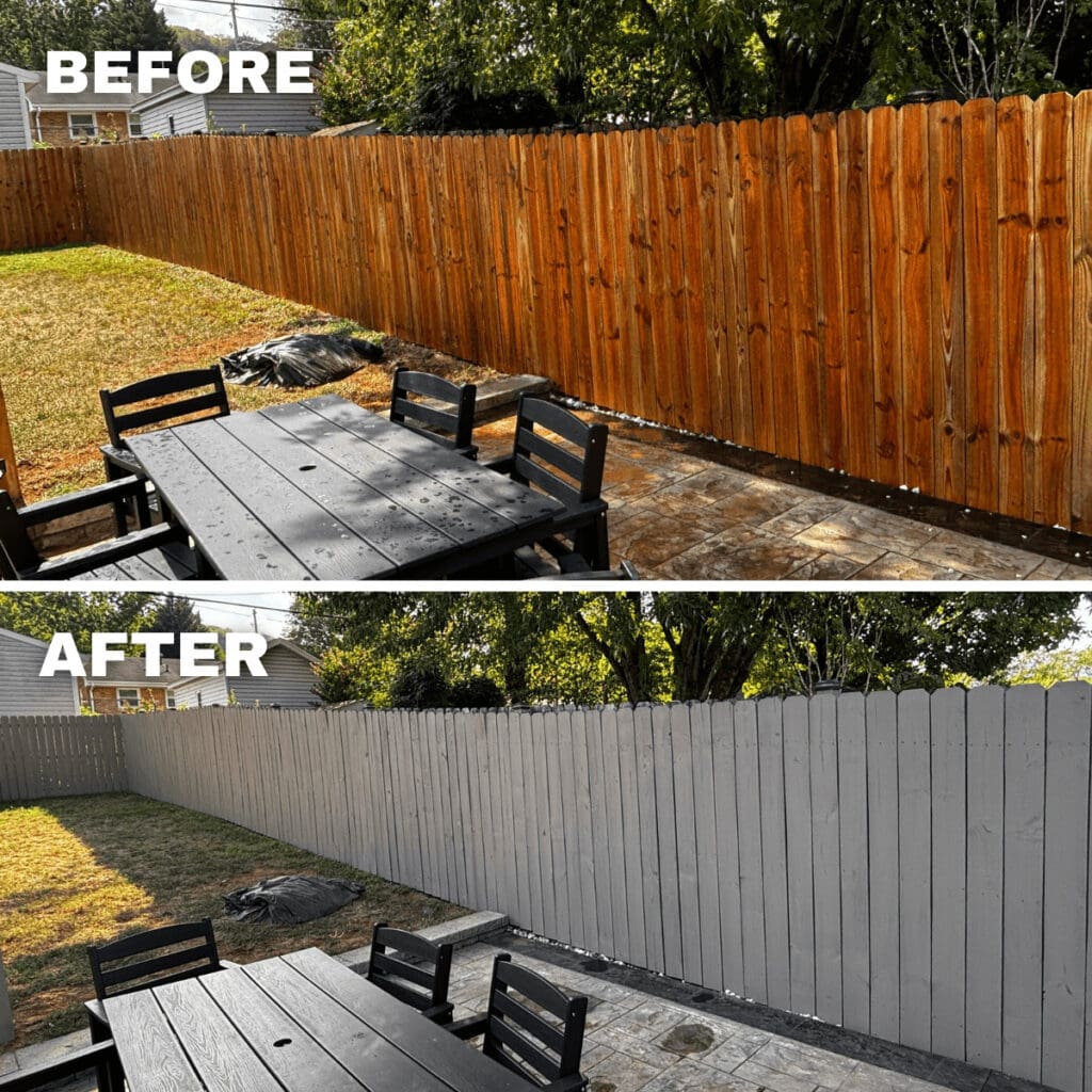 Deck & fence staining before & after photo in Salem, VA.