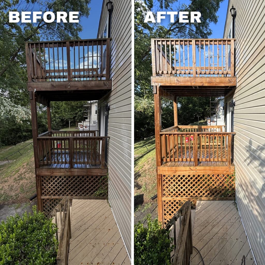 Before & after deck cleaning in Salem, VA.