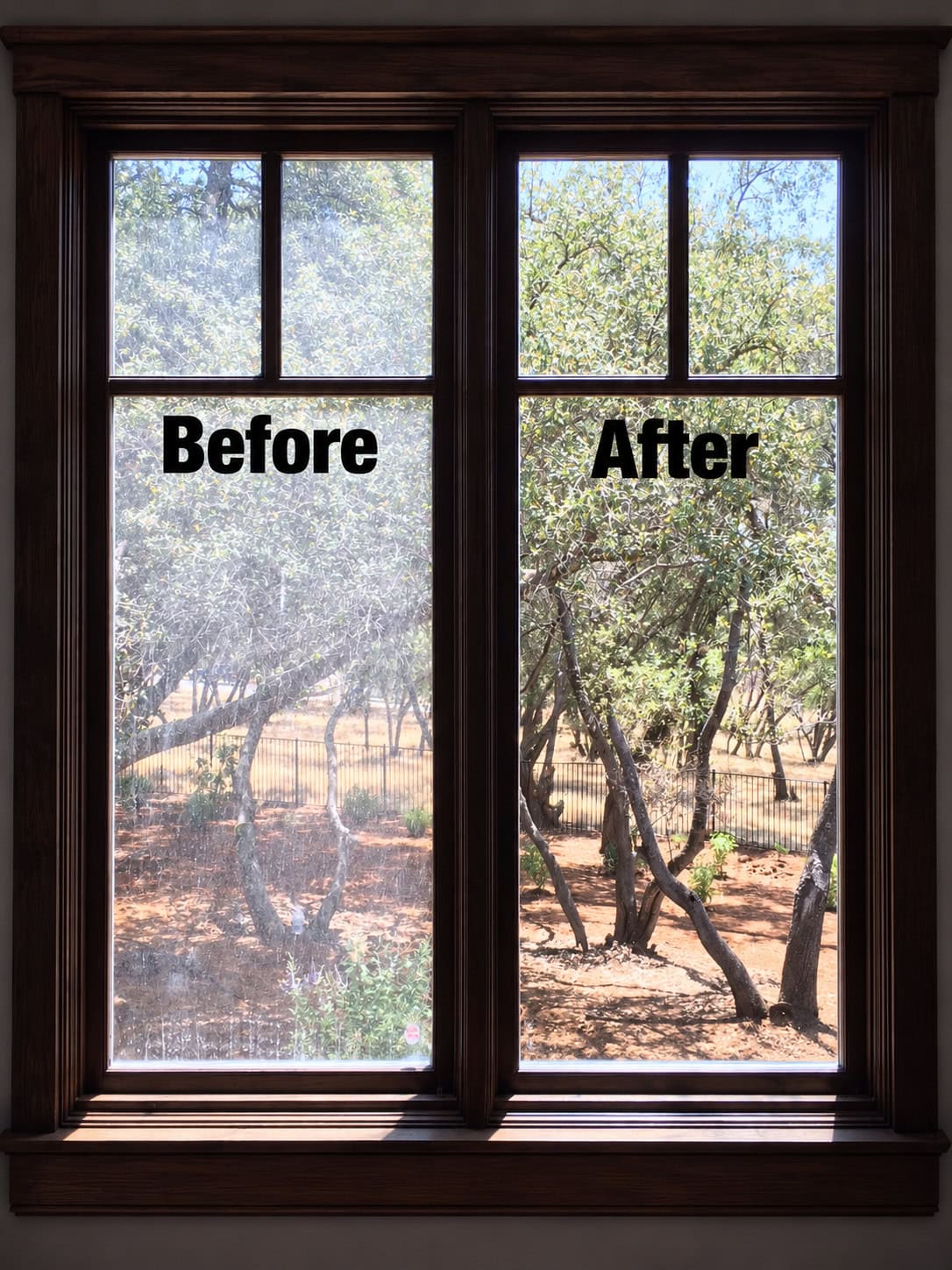 Exterior window cleaning before and after photo in Roanoke, VA.