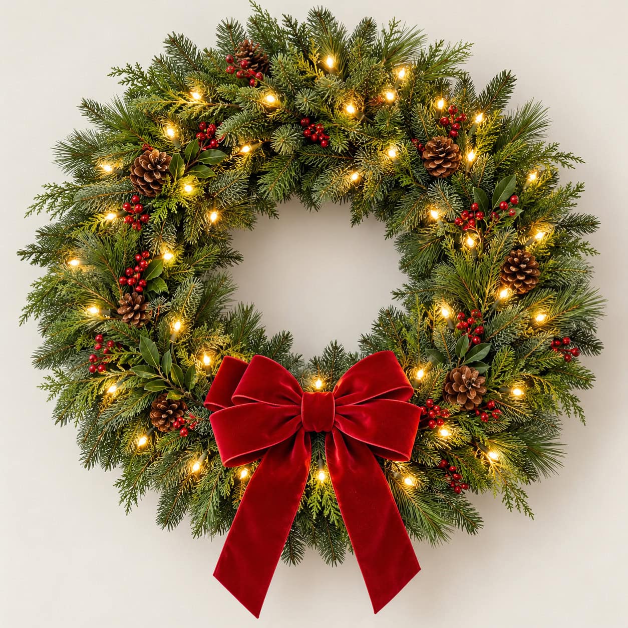 Christmas lighting installation wreath display in Roanoke, Virginia.